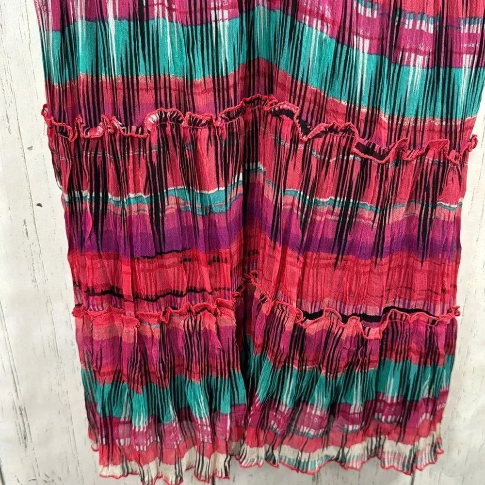 Buffalo David Britton Women 100% Silk Tank Top Ruffle Plaid Tiered Fairy Boho - Picture 8 of 16